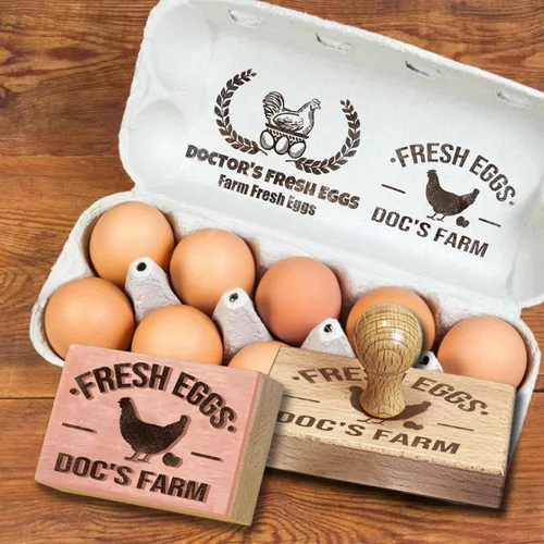 Sello personalizado de cartón de huevos para huevos frescos, sellos personalizados de cartón de huevos de madera y goma para granjeros granjeros
