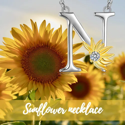 Miniatura 6 de POPLYKE Collar de girasol con inicial, regalos de girasol para mujeres y niñas, letra del alfabeto, letra y nombre, Plata esterlina, cristal