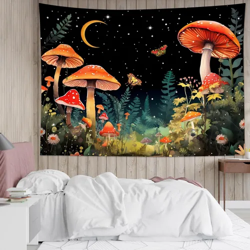Miniatura 18 de WEENEO Tapiz de pared de bosque de hongos, acuarela, abstracto, hippie, hongos, plantas, tapices de pared, tapiz botánico natural, tapiz para colgar