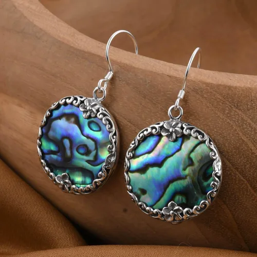 Miniatura 2 de Shop LC - Aretes colgantes con concha de abulón azul para mujer, plata esterlina 925