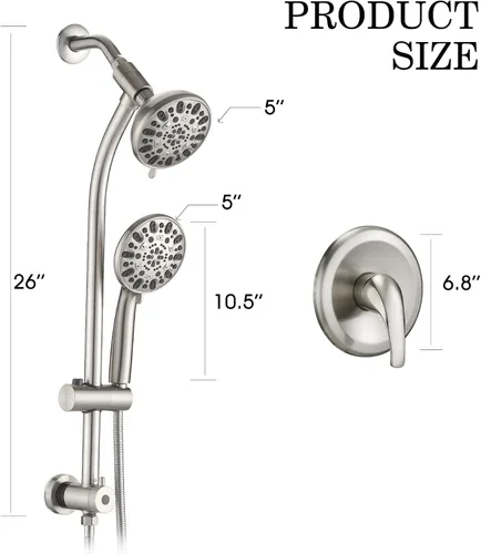 Miniatura 6 de Cabezal de ducha de 2 vías ajustable en altura/ángulo sin taladros de montaje instantáneo/cabezal de ducha de mano (níquel cepillado)