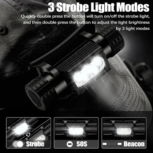 Miniatura 3 de Linterna frontal recargable, 2000 lúmenes, lámpara LED súper brillante para adultos, IP67 impermeable recargable con 9 modos, linterna de cabeza