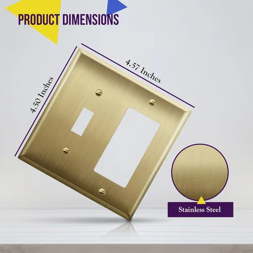 Miniatura 4 de ENERLITES - Placa de pared combinada de acero inoxidable para interruptor de palanca y decorativo, resistente a la corrosión, placa metálica de 2
