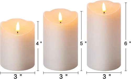 Miniatura 2 de Eywamage Velas de Pilar Blancas Sin Llama con Control Remoto, Velas de Cera LED Realistas Parpadeantes Alimentadas por Batería, Φ 3" H 4" 5" 6
