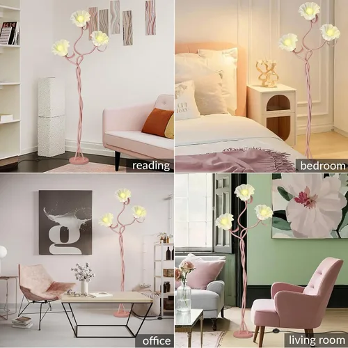 Miniatura 5 de Lámpara de pie de flores para sala de estar, lámpara de pie de flores con 3 temperaturas de color, lámpara LED de lectura de flores, lámparas de pie