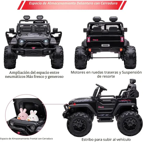 Miniatura 2 de Coche eléctrico de 2 plazas para niños de 24 V con control remoto, 2 motores de 120 W alimentados por batería, asientos extra grandes de 20" + Negro