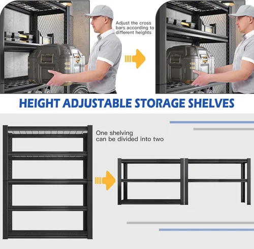 Miniatura 8 de REIBII 3010LBS Estantes de Almacenamiento 72" H Estantería de Garaje Estantes de Metal Resistente Estantes Metálicos Ajustables de 5 Niveles
