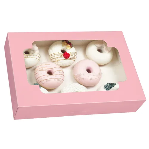 Miniatura 3 de qiqee Caja de galletas rosa autodesplegable con ventana 12x8x2.5 pulgadas 18 paquetes Dos usos Plegable en un segundo Caja de pastelería galletas