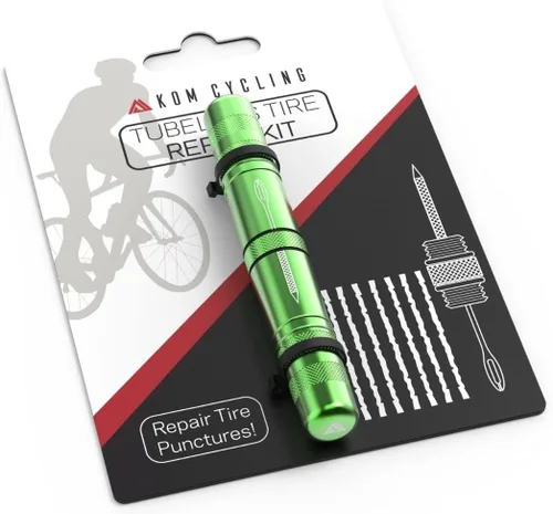KOM Cycling Kit de reparación de neumáticos sin cámara para bicicletas, 8 colores, corrige pinchazos de neumáticos de bicicleta de montaña y Verde