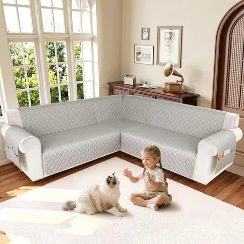 Miniatura 2 de HDCAXKJ Fundas de sofá esquineras para sofá seccional, protector de muebles, Gris claro, XXL