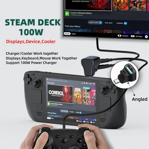 Miniatura 5 de 10Gbps USB3.0 tipo C macho a OTG dual tipo-A y tipo-C hembra divisor de alimentación y datos con ángulo compatible con Steam Deck portátil