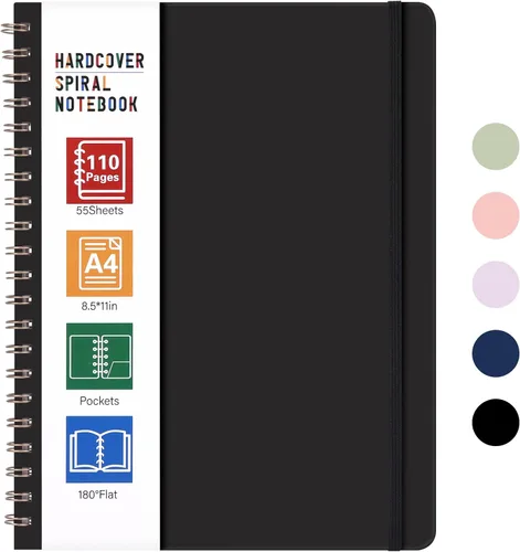 Miniatura 11 de LABUK Cuaderno de espiral de 8.5 x 11 pulgadas, cuadernos A4 de tapa dura para mujer, 55 hojas y 110 páginas, diario grande para el trabajo