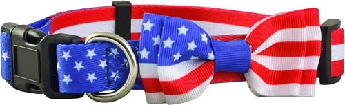 Miniatura 2 de Collar para perro con bandera estadounidense con pajarita, 4 de julio, para perros grandes, medianos y pequeños