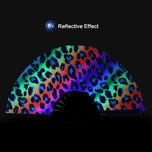 Miniatura 27 de HeyToo Ventilador de mano grande para mujeres/hombres, con brillo UV, para Drag Queen, cosplay, EDM, club, fiesta, música, festival, baile, Cuadrado