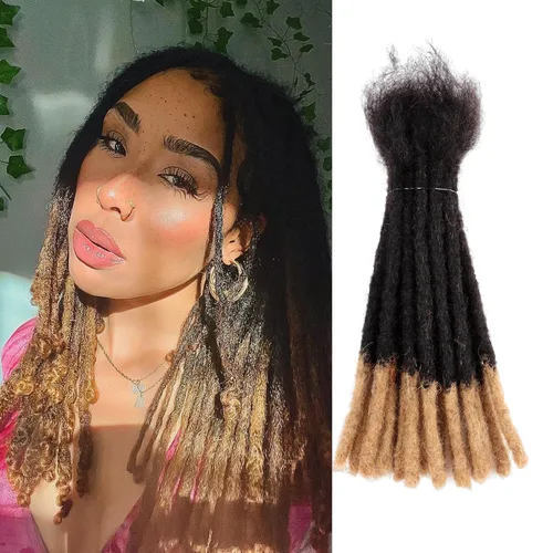 Miniatura 9 de Viovian Extensiones de rastas de 0.23 pulgadas de cabello humano de 6 pulgadas, 20 hebras ombré, extensiones de cabello humano para hombres, 1b/27