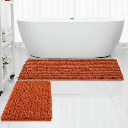 Miniatura 23 de FLOLEOPA Alfombras de Baño de Chenille de Lujo Color Beige Juego de Tapetes de Baño, Extra Suaves y Absorbentes Alfombras de Baño Antideslizantes