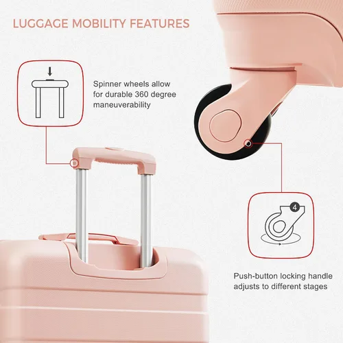 Miniatura 4 de Merax 3 piezas expandible Abs Hardshell Equipaje Sets Spinner Wheel Maleta TSA Lock Suit Case, Rosa (All Pink), Juego de equipaje de 3 piezas