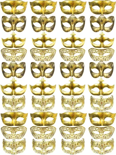 Yunsailing 40 máscaras venecianas antiguas vintage para hombres y mujeres, para desfile, fiesta, actuación, bar, carnaval (dorado)