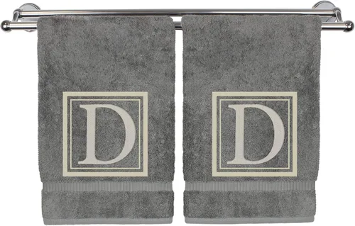 Miniatura 105 de Juego de 2 toallas de mano con monograma, 16 x 30 pulgadas, regalo personalizado, letra blanca bordada con diseño cuadrado sobre toalla negra, extra