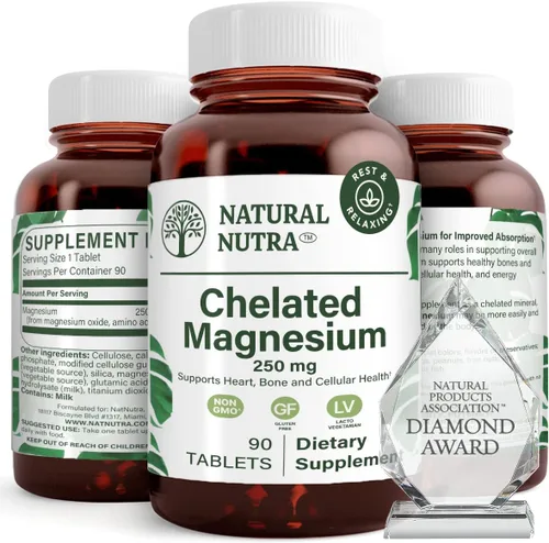 Natural Nutra Suplemento de óxido de magnesio quelado con quelato para una alta absorción, promueve huesos fuertes, mejora la salud dental, cardíaca
