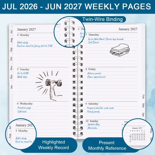 Miniatura 2 de Planificador/Calendario de Bolsillo 2026 - Cuaderno y Diario Organizador Semanal y Mensual A6 para Seguir Objetivos, Fácil de Organizar tu Vida Azul