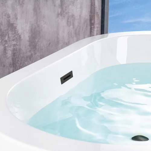 Miniatura 10 de WOODBRIDGE Bañera de acrílico independiente de 56 pulgadas, bañera blanca de remojo contemporáneo con desbordamiento y drenaje negro mate, Mate negro