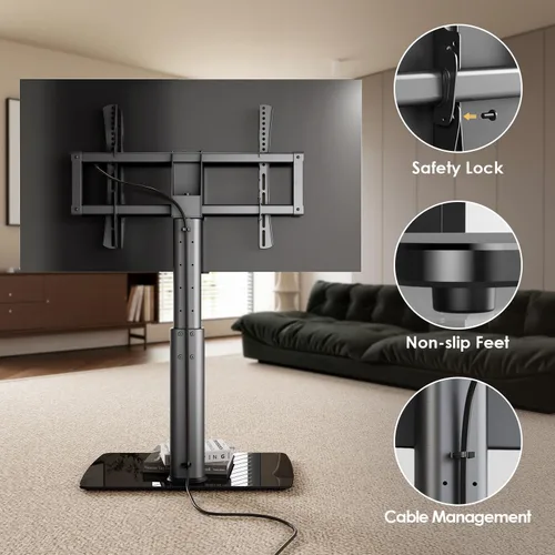 Miniatura 6 de FITUEYES - Soporte universal para TV de 43 a 80 85 pulgadas, soporte alto giratorio para TV, reemplazo de base de pie de TV de mesa, soporte de mesa
