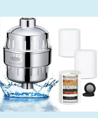 Miniatura 7 de Filtro de ducha de alto rendimiento para agua dura, sistema de filtración de 15 etapas, elimina el cloro, metales pesados e impurezas, mejora