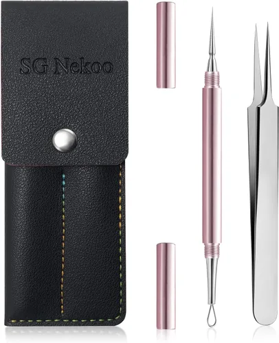 Herramienta Profesional de Eliminación de Milia Facial y Extractor de Puntos Blancos, Juego de Aguja de Doble Punta de Aleación de Titanio y Pinzas
