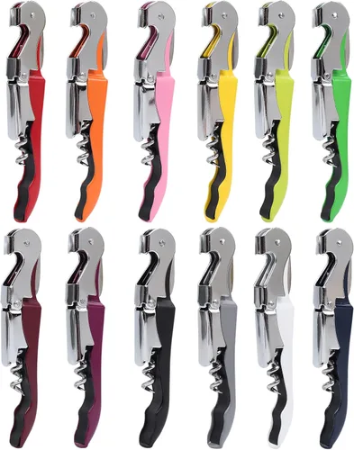 RECUTMS 12 paquetes de sacacorchos de acero inoxidable plegable cerveza o abrebotellas cortador de papel de aluminio dentado, perfecto para bares,