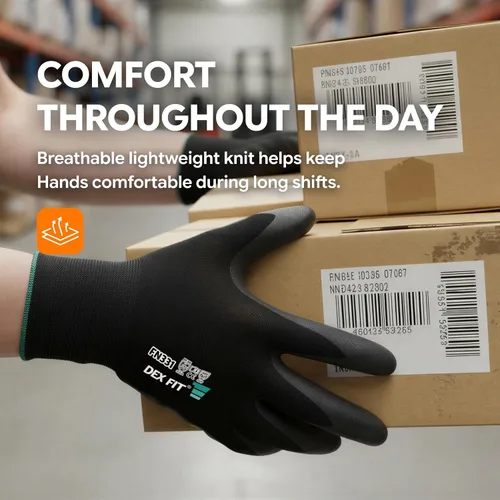 Miniatura 6 de DEX FIT Premium Black Work Gloves FN331, 3D Comfort Fit, Power Grip, Touchscreen, Nitrile Coated