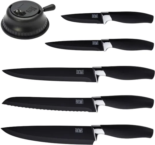 Miniatura 9 de Juego de 3 cuchillos de cocina de regalo - Brooklyn por Taylors Eye Witness. Refuerzos de color oro rosa, hojas afiladas como navajas finamente