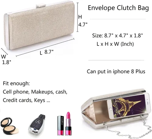 Miniatura 3 de Bolso de noche de plata con sobre vintage para mujer, para cóctel, boda, fiesta, plateado