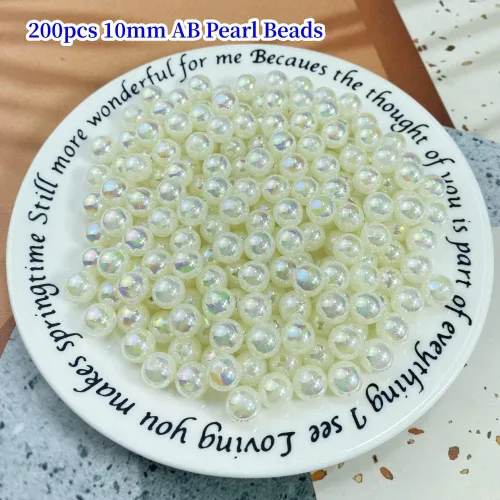 Miniatura 2 de Cuentas de perlas, 200 cuentas de perlas para manualidades de 0.394 pulgadas (0.394 in), perlas redondas sueltas con agujero para collares, Crema AB