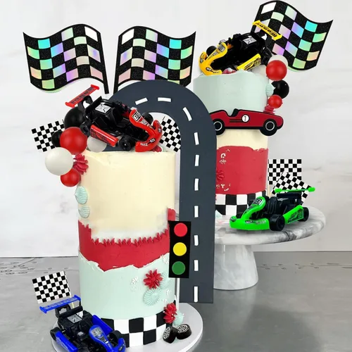 Miniatura 6 de Decoración de pastel de coche de carreras, decoración de pastel de coche, recuerdos de fiesta de carreras para niños, suministros de cumpleaños