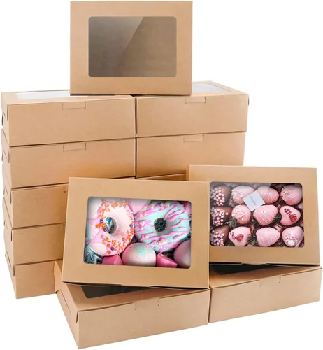Miniatura 8 de 20 cajas de panadería marrones de 8 x 6 x 2.5 pulgadas con ventana, cajas de galletas para embalaje, cajas de golosinas para cupcakes, día de San