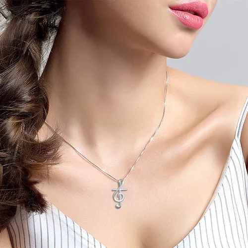 Miniatura 2 de DAOCHONG Collar con colgante de plata esterlina S925 con nota musical, cadena de caja de 18 pulgadas