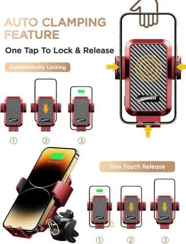 Miniatura 4 de Cargador inalámbrico para automóvil, carga rápida de 15 W, cargador de automóvil con sujeción automática para teléfono celular, soporte