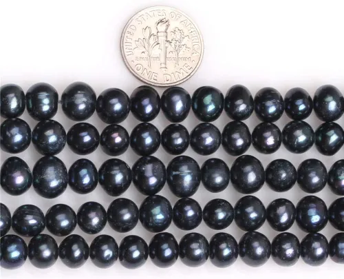 Miniatura 2 de Cuentas de perlas cultivadas de agua dulce para hacer joyas, piedras preciosas semipreciosas, 0.276-0.315 in, color negro 15 pulgadas teñido JOE