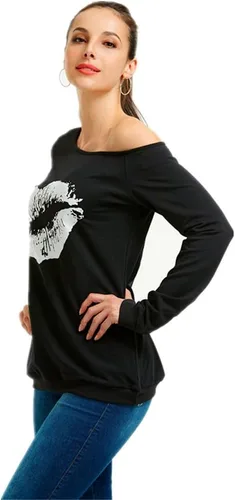 Miniatura 4 de MAGICMK - Sudaderas con hombro descubierto para mujer, manga larga, estampado de labios, casuales