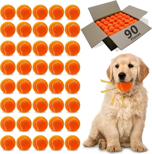 Miniatura 12 de Magicorange Pelotas de tenis para perros, paquete de 90 pelotas de 6.35 cm con sonido para ejercicio de búsqueda, pelota de goma natural