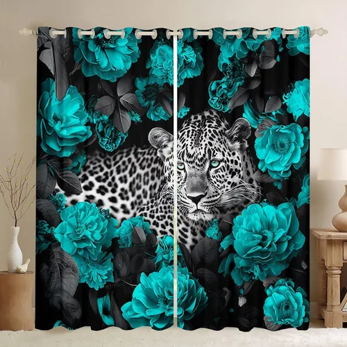 Miniatura 24 de Erosebridal Cortinas de Rosas Rojas 3D Tratamientos para Ventanas de Guepardo, Paneles de Cortinas con Estampado de Gato Leopardo para Sala