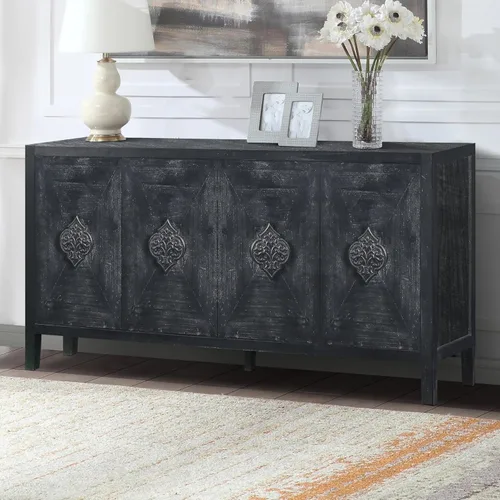 Miniatura 8 de LUMISOL Aparador de buffet negro vintage, gabinete de almacenamiento americano con estante ajustable, consola de 4 puertas, soporte para TV de hasta