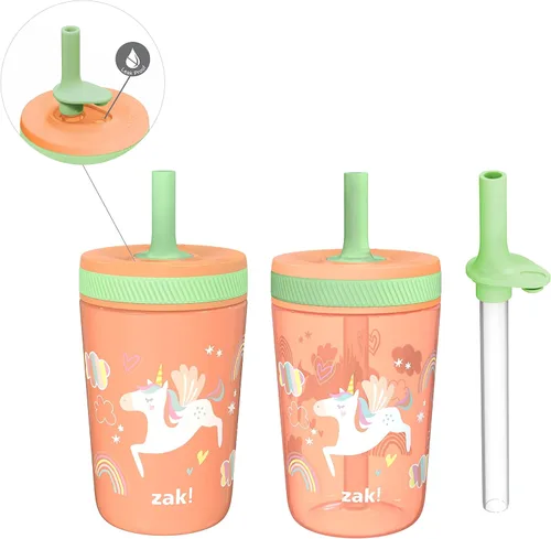 Miniatura 26 de Zak Designs Baby Shark Kelso - Juego de vasos con tapa de rosca a prueba de fugas con pajilla, paquete para niños, incluye vasos de plástico y acero