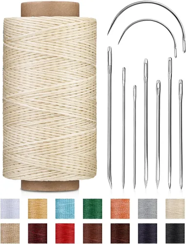Miniatura 10 de DIUDUS Hilo encerado de 218 yardas, hilo encerado de cuero con agujas de coser resistentes, hilo de cuero para coser a mano, reparación de cuero