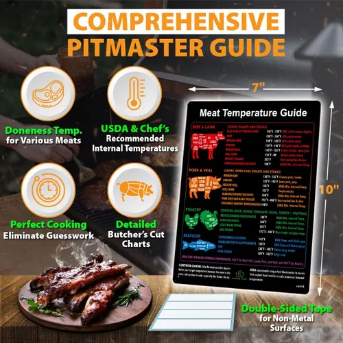 Miniatura 2 de La Mejor Guía de Temperatura de Carne + Imán con Gráfico de Cortes de Carnicero Res Cordero Cerdo Ternera Cocción Pollo Pavo Mariscos Temp. Interna