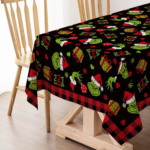 Miniatura 4 de Hafangry Mantel Feliz Navidad a Cuadros Buffalo Elfo Verde Navidad Decoración de Fiesta Navideña de Invierno Rectangular Cocina Comedor Decoración