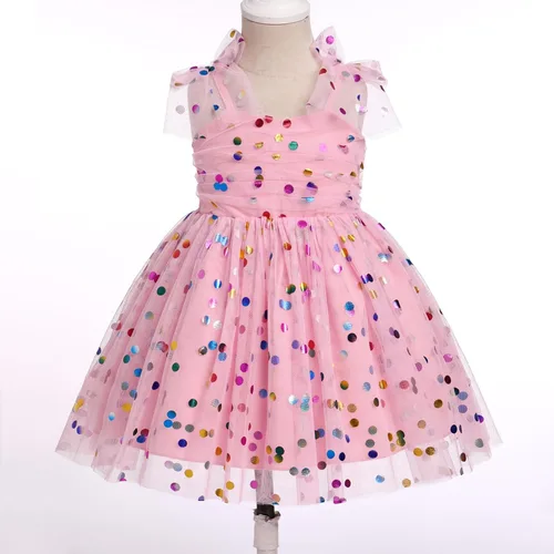 Miniatura 88 de IMEKIS Vestido de princesa de cumpleaños para niña pequeña, confeti brillante, bohemio, arco iris, pastel, sesión de fotos, traje para 1-6T