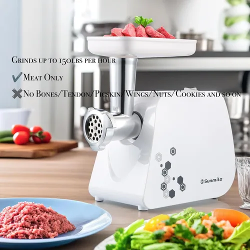 Miniatura 8 de Sunmile Picadora Eléctrica de Carne y Máquina de Salchichas - 1HP 1000W Máx - Cuchilla de Corte de Acero Inoxidable y 3 Placas de Molienda, 1
