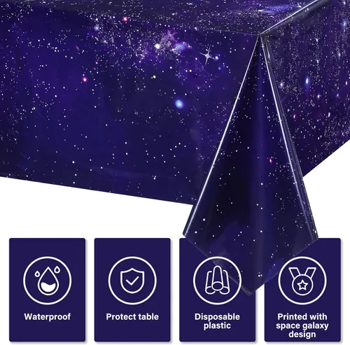 Miniatura 4 de Tatuo 1 paquete de mantel rectangular de plástico con galaxia, estrella espacial, nebulosa morada, desechable, cielo nocturno estrellado